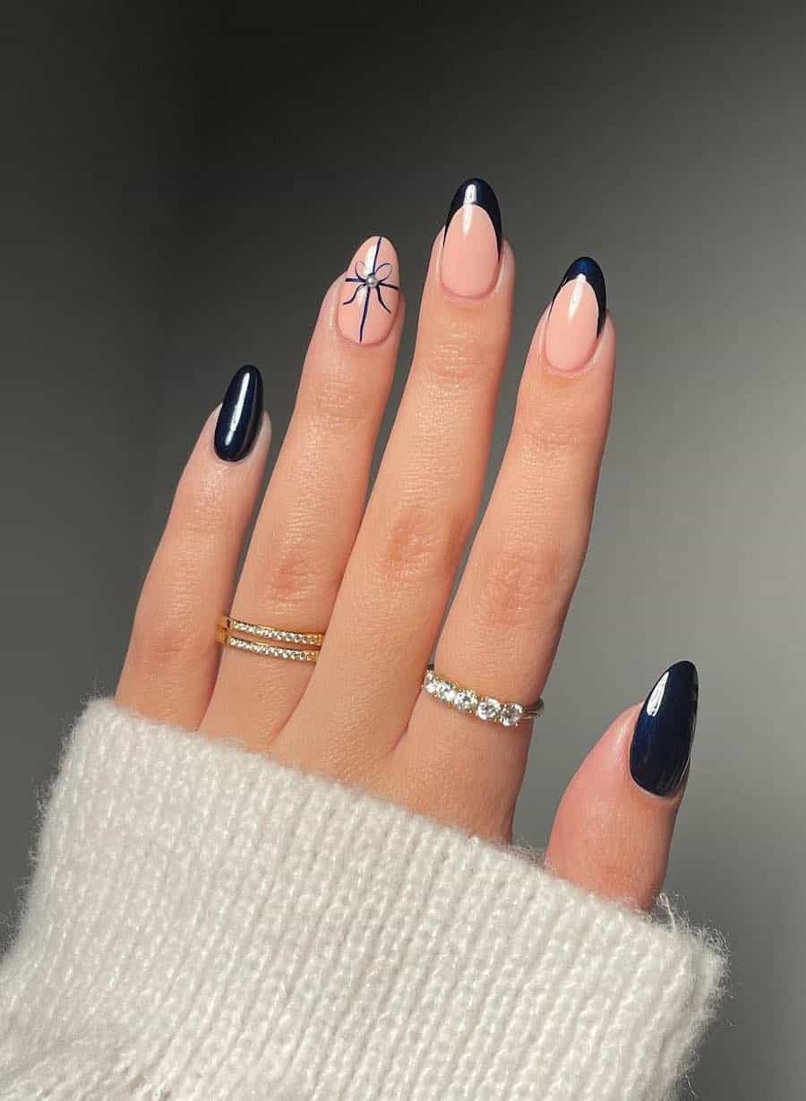 Elegant navy and nude nail design