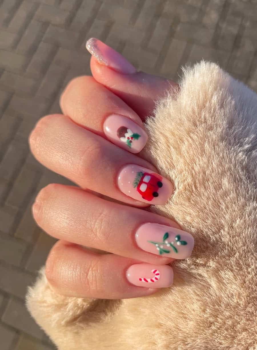 Festive holiday-themed nail art design