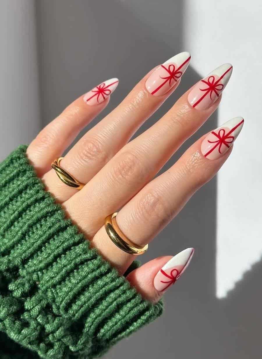 Festive nails with red bows