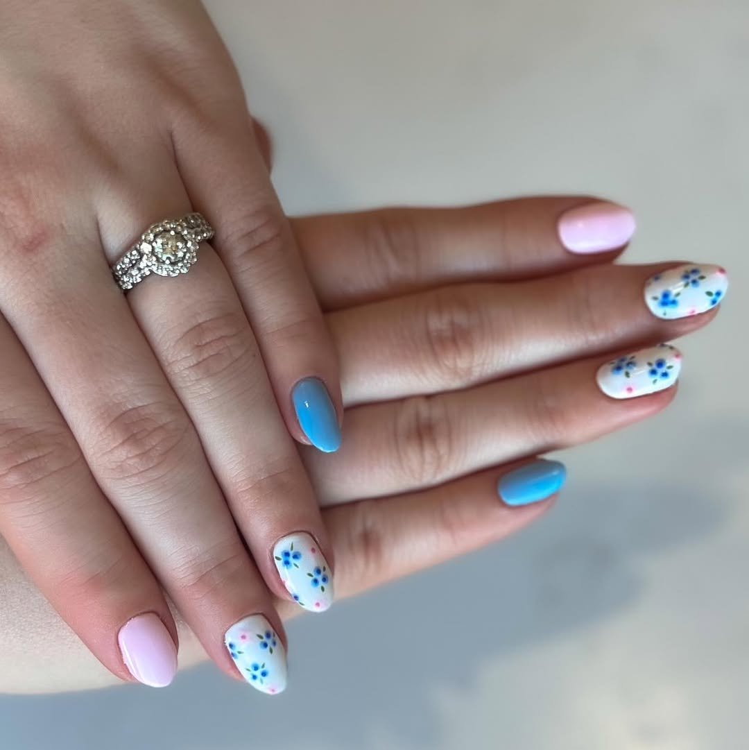 Colorful floral nail art design
