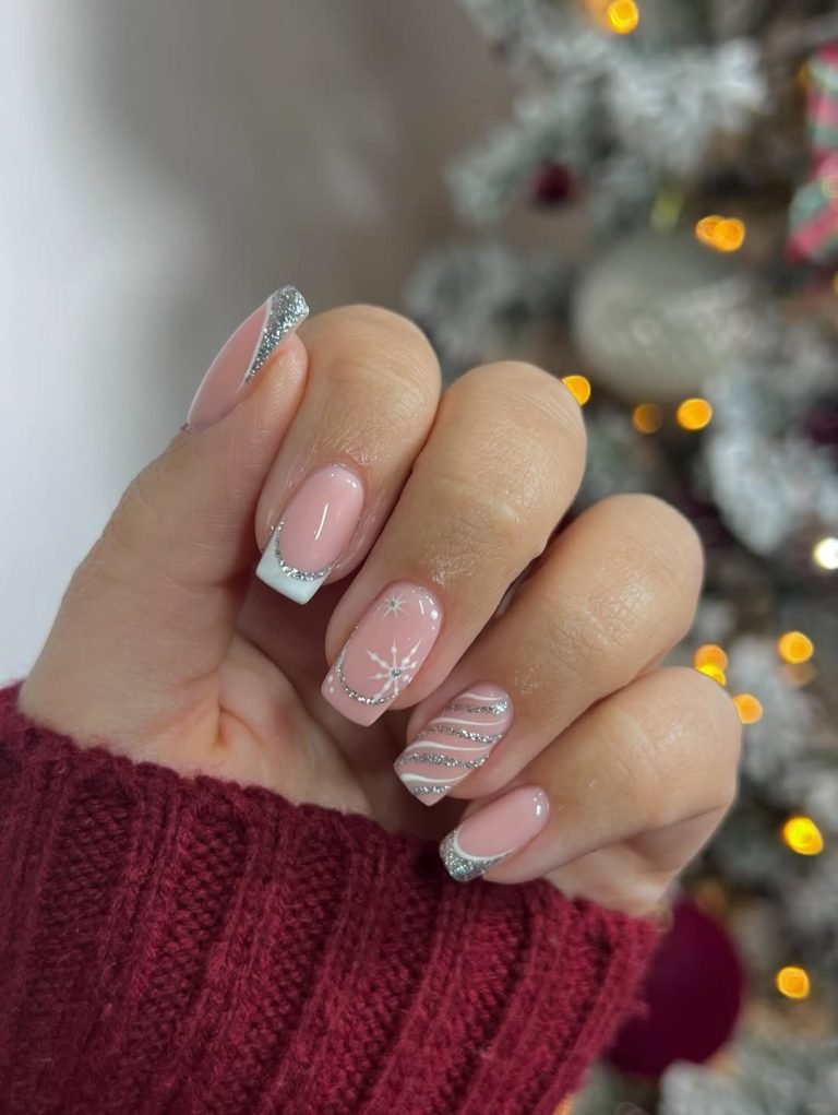 Festive nails with glitter and designs