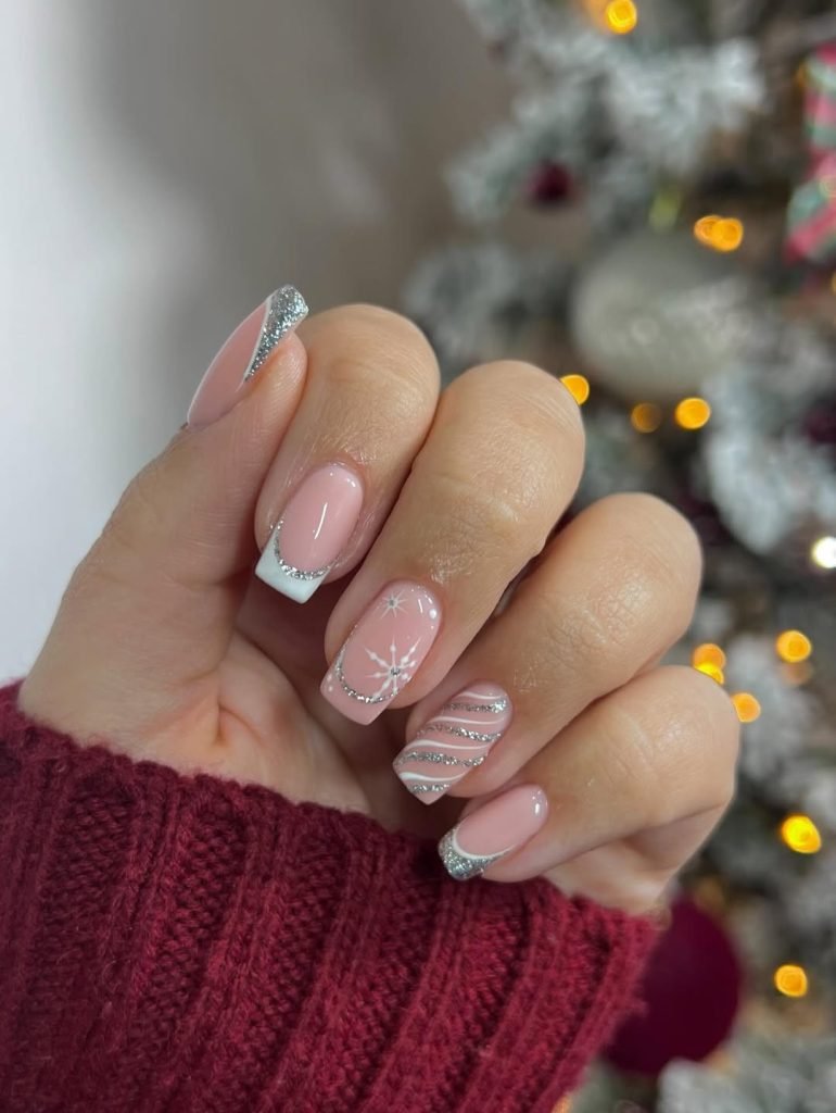 Festive nails with glitter and designs