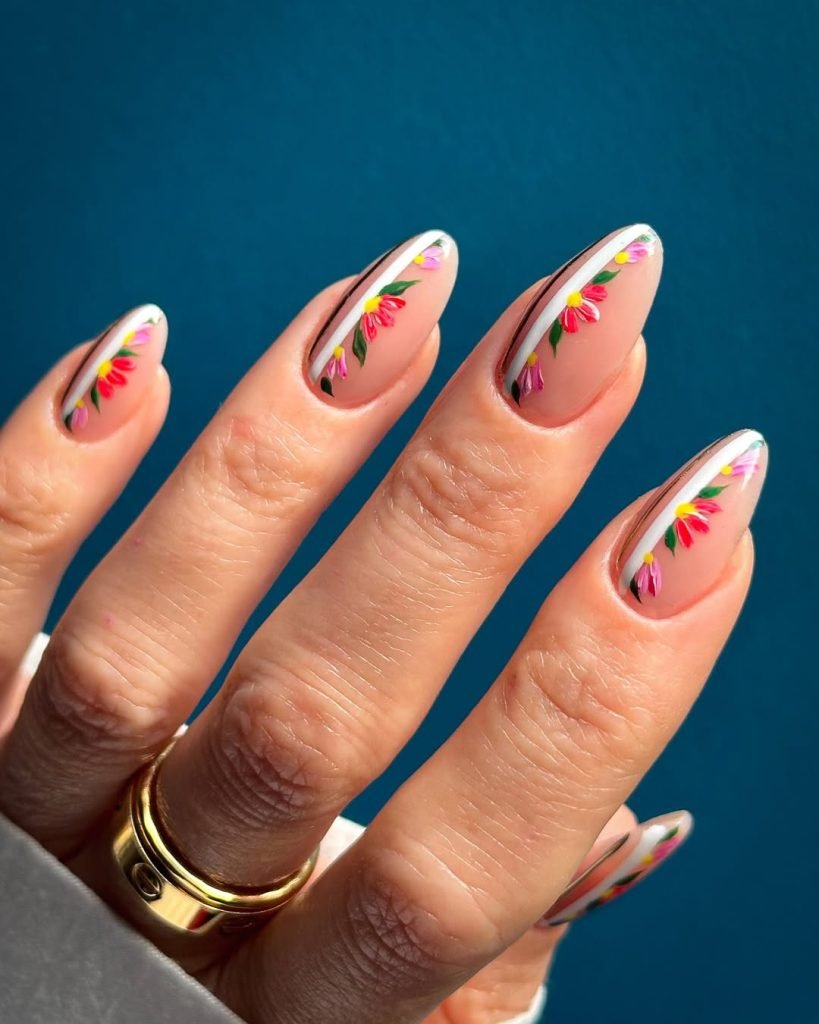 Colorful floral nail art design